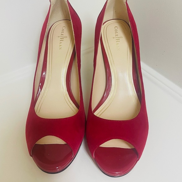 Cole Haan, Crimson Suede, Open Toe Heels, Nike Air Size 8, Worn One Time - Picture 1 of 7